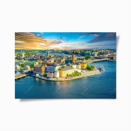 Póster panorámica costera de Estocolmo al atardecer – Pixers®