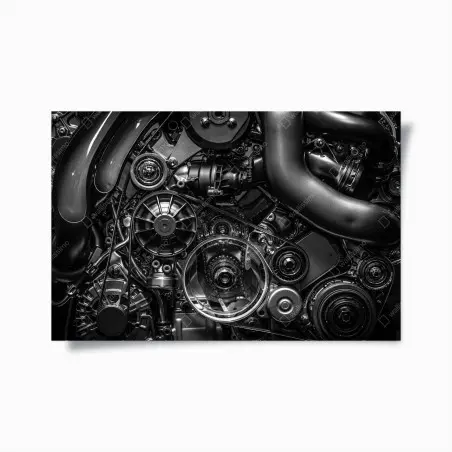 Póster detalle mecánico industrial en blanco y negro – Pixers®