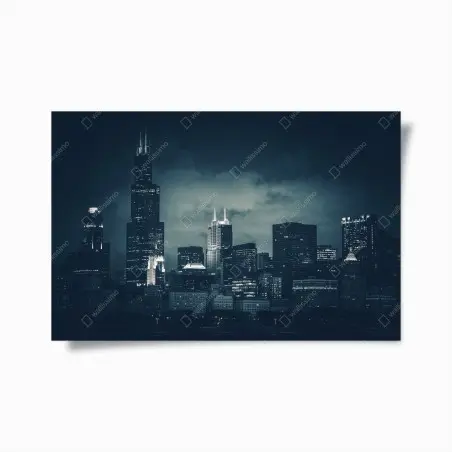 Póster panorámica nocturna de Chicago en azul oscuro – Pixers®