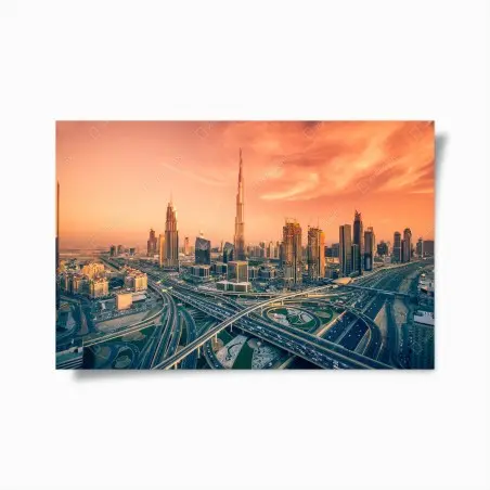 Póster horizonte de Dubai al atardecer – Pixers®