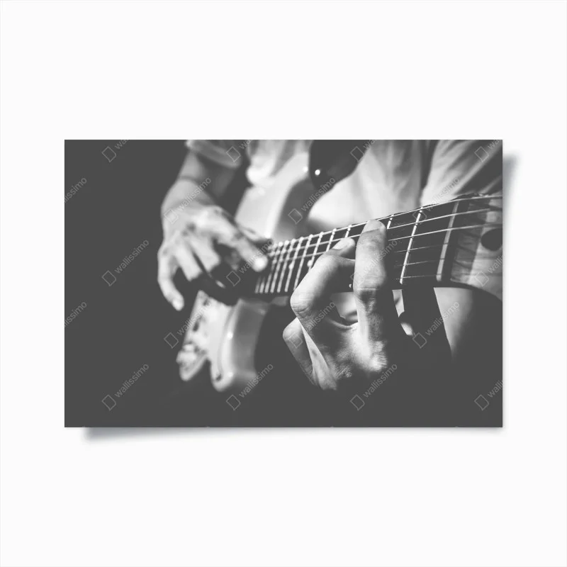 Póster manos sobre el mástil de la guitarra eléctrica