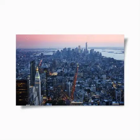 Póster puesta de sol sobre Manhattan, panorama aéreo urbano – Pixers®