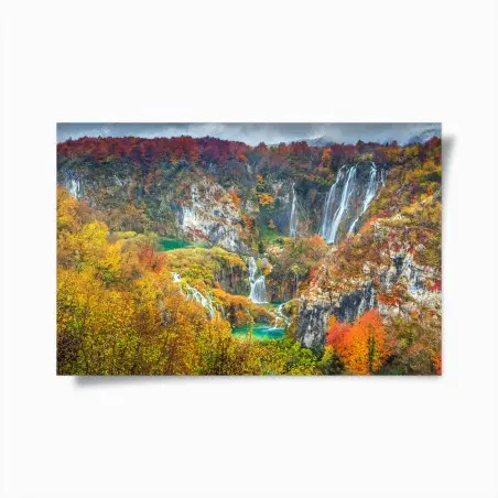 Póster paisaje de cascadas otoñales en tonos vibrantes – Pixers®