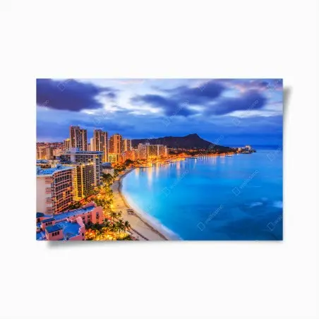 Póster amanecer en Waikiki con Diamond Head, Honolulu – Pixers®