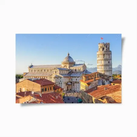 Póster vista panorámica de la catedral y la torre inclinada de Pisa – Pixers®