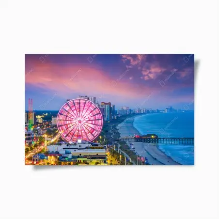 Póster puesta de sol en Myrtle Beach con noria iluminada – Pixers®