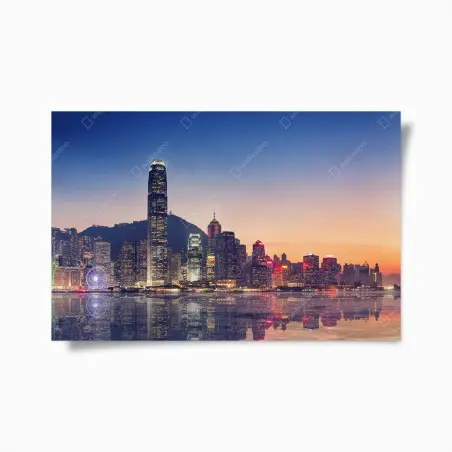 Póster atardecer en Hong Kong: horizonte iluminado – Pixers®