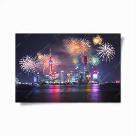 Póster panorama nocturno festivo de Shanghái – Pixers®