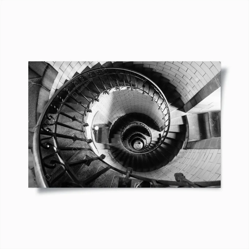 Póster escalera en espiral en blanco y negro