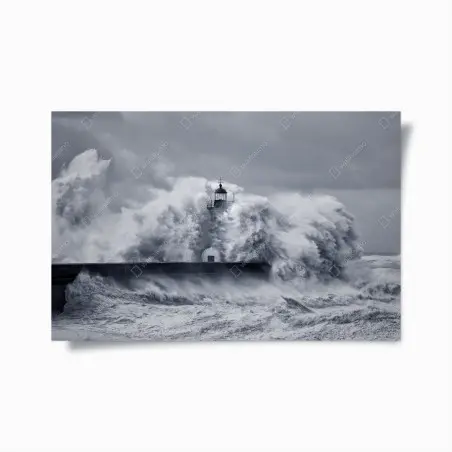 Póster faro en la boca del Duero rodeado de olas – Pixers®