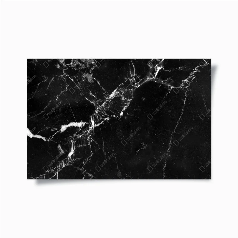Póster textura de mármol negro con vetas blancas