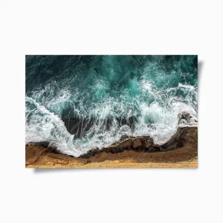 Póster olas sobre acantilado en tonos turquesa – Pixers®