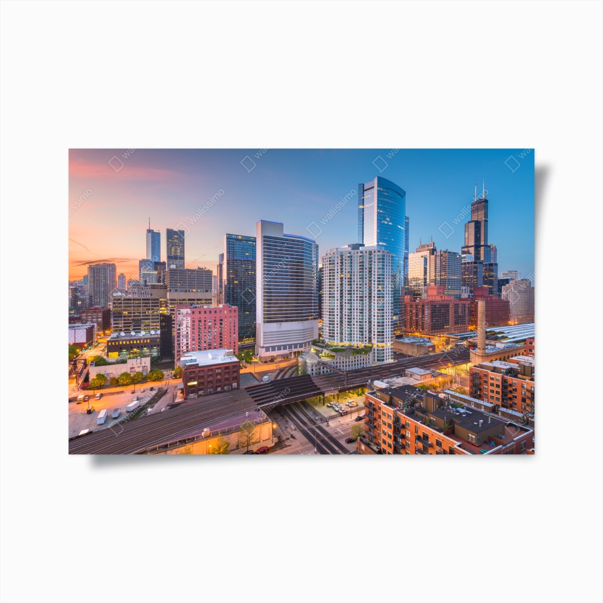 Póster atardecer sobre el skyline de Chicago – Pixers®