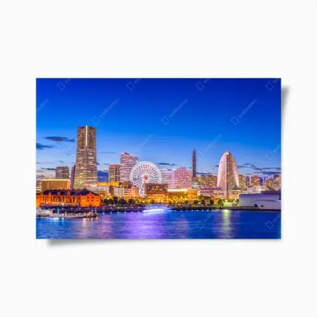 Póster silueta iluminada de Yokohama al crepúsculo – Pixers®