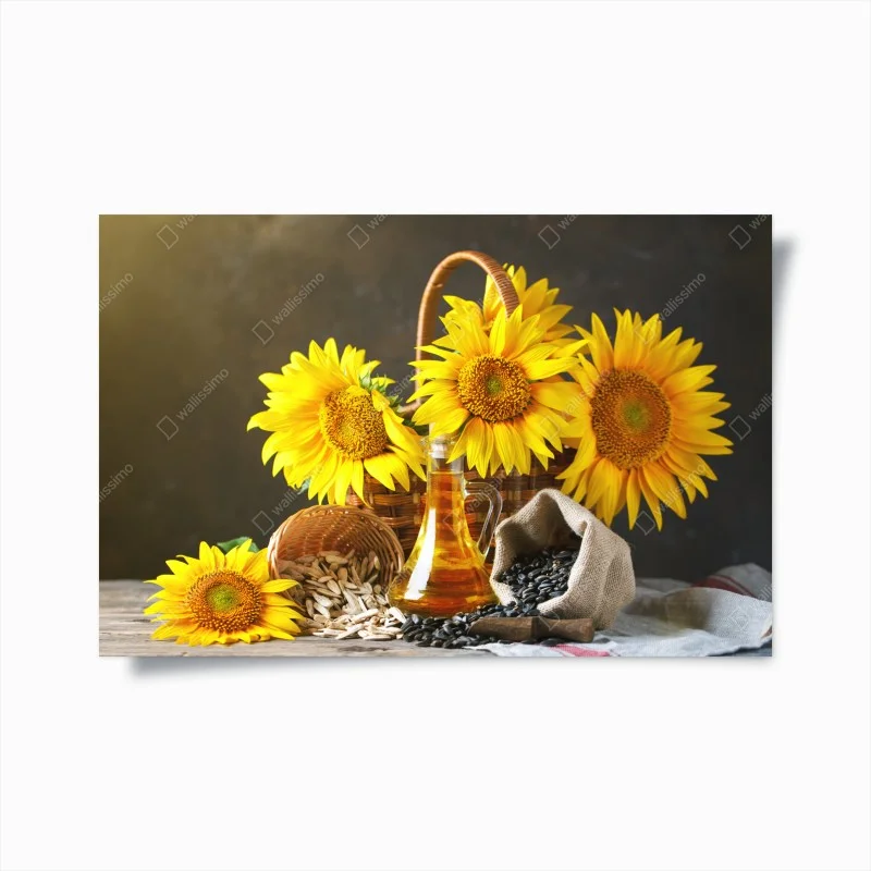 Póster girasoles y semillas: composición rústica y soleada