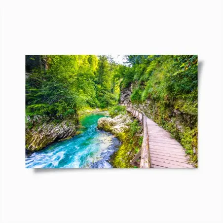 Póster pasarela de madera junto al río turquesa – Pixers®