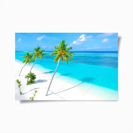 Póster paraíso tropical en aguas turquesas y palmeras – Pixers®