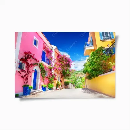 Póster calle colorida en Kefalonia – Pixers®