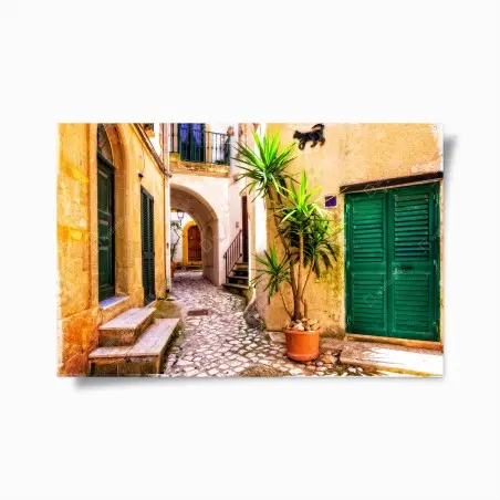 Póster rincón mediterráneo en calle empedrada – Pixers®