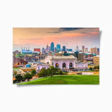 Póster atardecer sobre Kansas City y Union Station – Pixers®