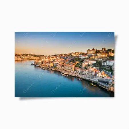 Póster panorámica de la ribera de Oporto al atardecer – Pixers®
