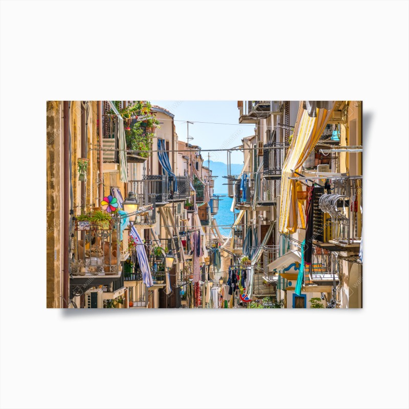 Póster balcones coloridos con vista al mar
