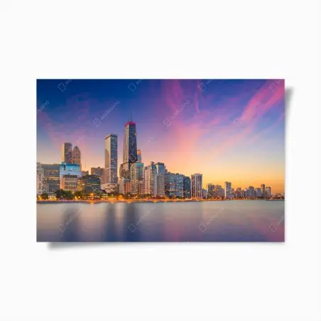 Póster puesta de sol sobre el skyline de Chicago – Pixers®