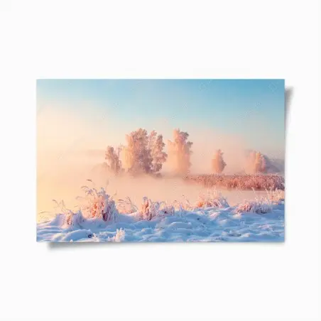 Póster amanecer rosa sobre pradera nevada – Pixers®