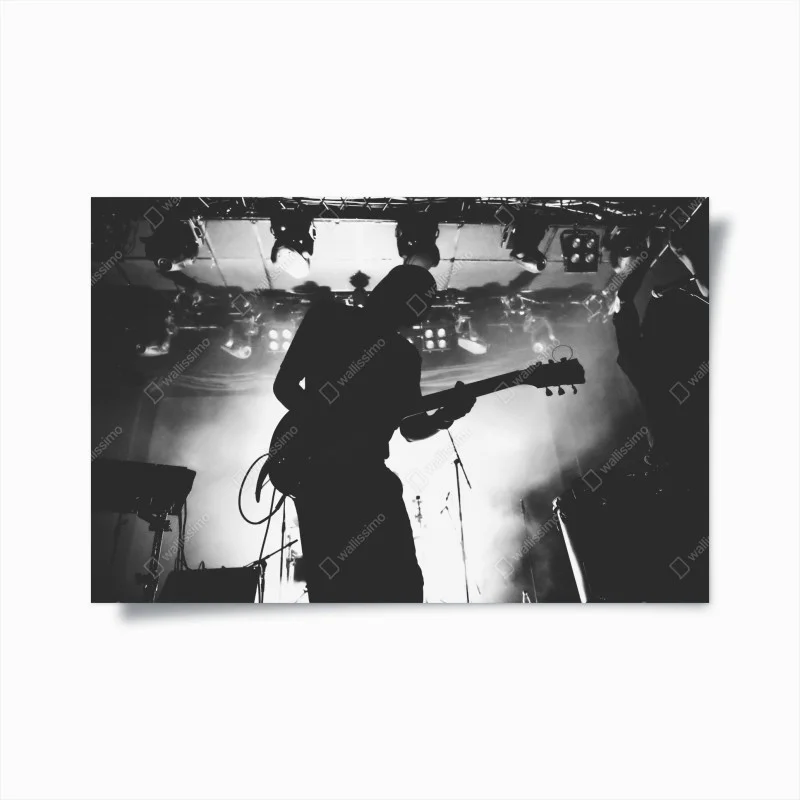 Póster silueta de guitarrista en concierto
