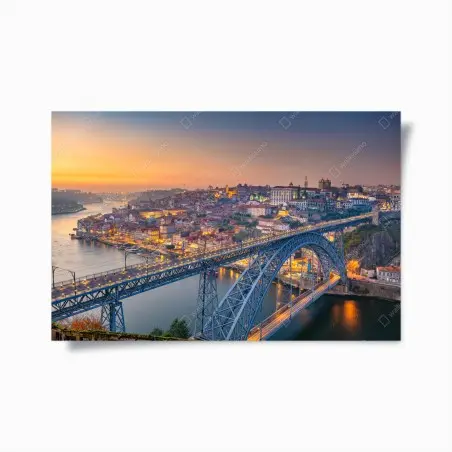Póster puesta de sol en Oporto con puente iluminado – Pixers®