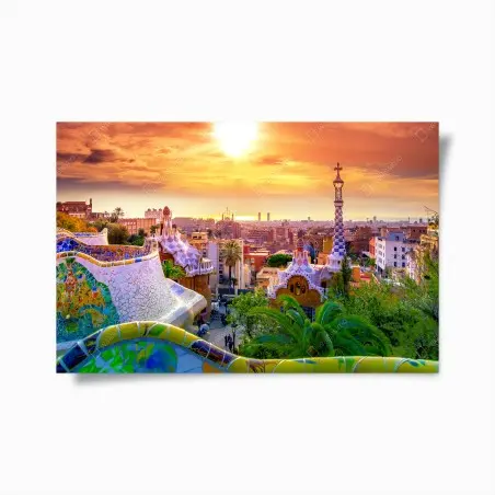 Póster atardecer sobre Parque Güell, Barcelona – Pixers®