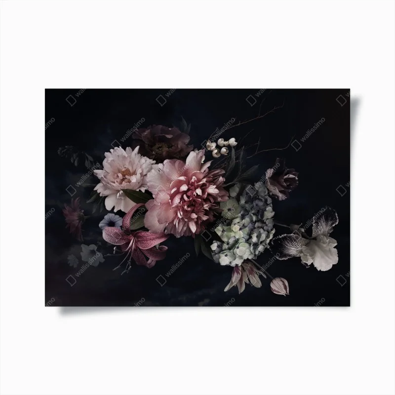 Póster composición floral nocturna en tonos suaves