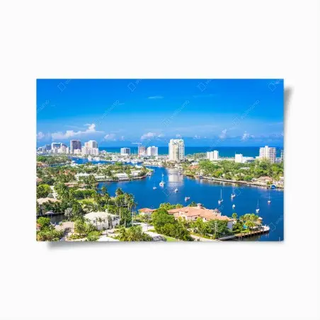 Póster horizonte costero de Fort Lauderdale sobre la isla barrera – Pixers®
