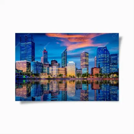 Póster puesta de sol en Perth: skyline reflejado sobre el río – Pixers®
