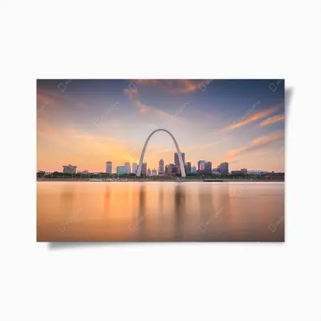 Póster atardecer en St. Louis, Misuri: arco y horizonte reflejado – Pixers®