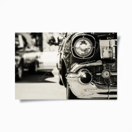 Póster detalle cromado de coche clásico en sepia – Pixers®