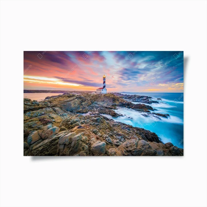 Póster puesta de sol en el faro de Favaritx, Menorca