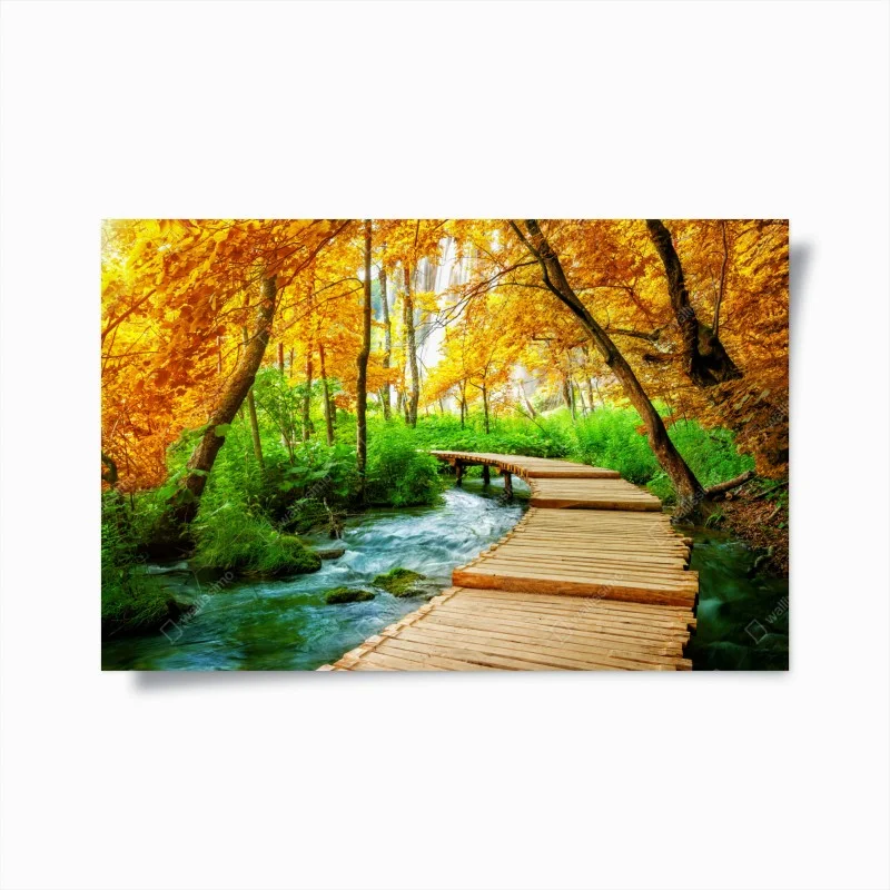 Póster sendero de madera entre lagos en Plitvice