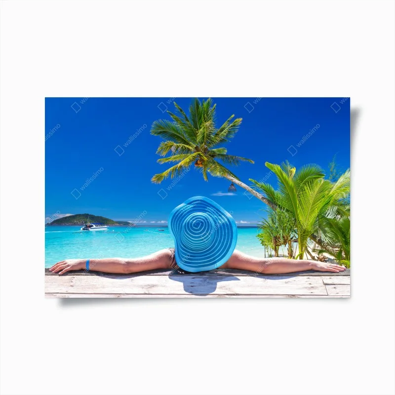 Póster relax tropical en playa turquesa