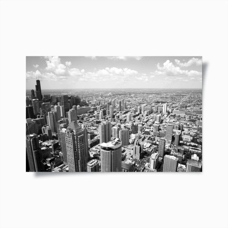Póster vista aérea de Chicago en blanco y negro