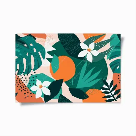 Póster arte mural tropical con naranjas y flores – Pixers®