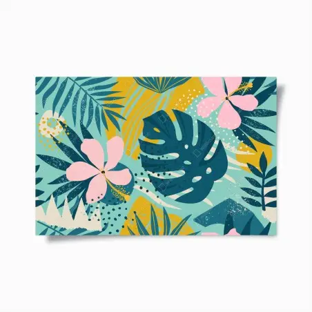 Póster diseño tropical moderno con hojas de monstera y hibisco – Pixers®