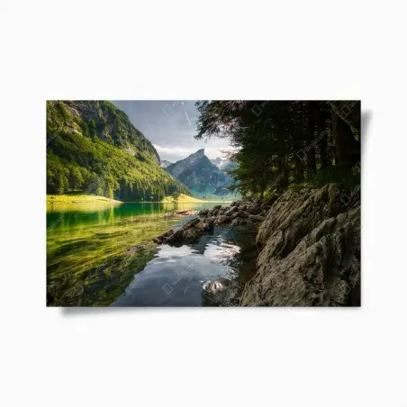 Póster paisaje sereno de lago y montañas – Pixers®