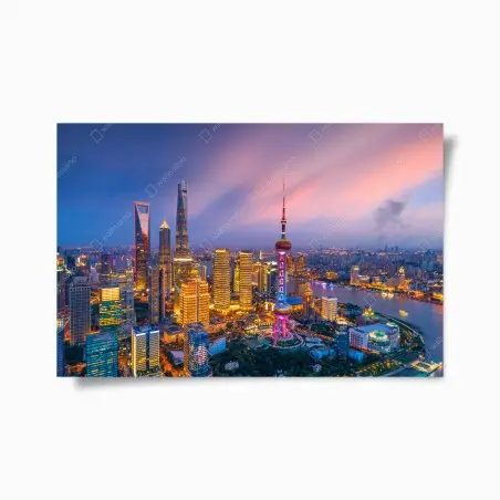 Póster luces de Shanghai al anochecer – Pixers®