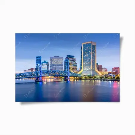 Póster atardecer en Jacksonville: horizonte urbano iluminado – Pixers®