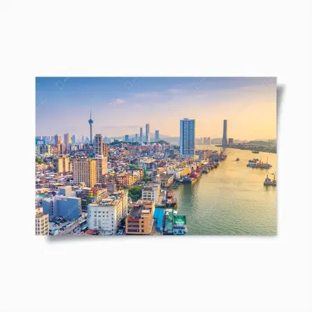 Póster panorama urbano de Macau al atardecer – Pixers®