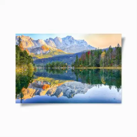 Póster impresionante paisaje otoñal del Eibsee frente al Zugspitze – Pixers®