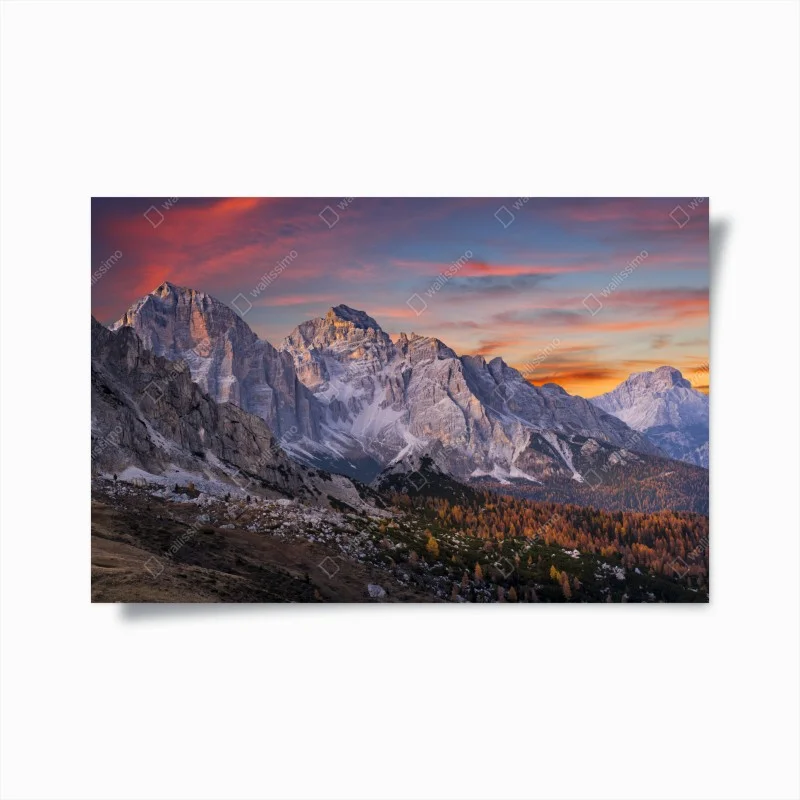 Póster amanecer en montañas otoñales