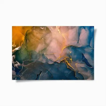 Póster composición abstracta en tinta alcohólica dorada y azul – Pixers®
