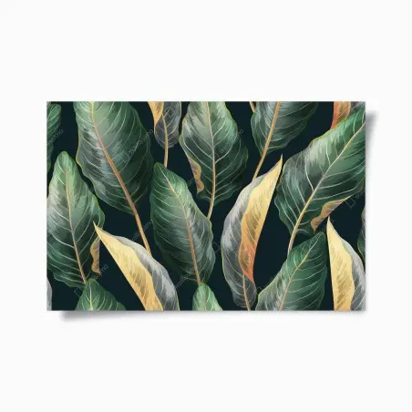 Póster diseño tropical de hojas exóticas sobre fondo oscuro – Pixers®